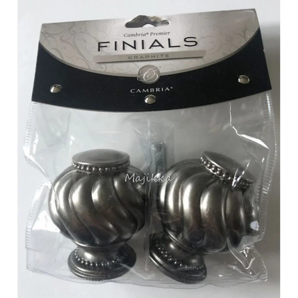 Cambria Premier Twist Ball Finials in Graphite for Drapery Curtain Rods Set of 2